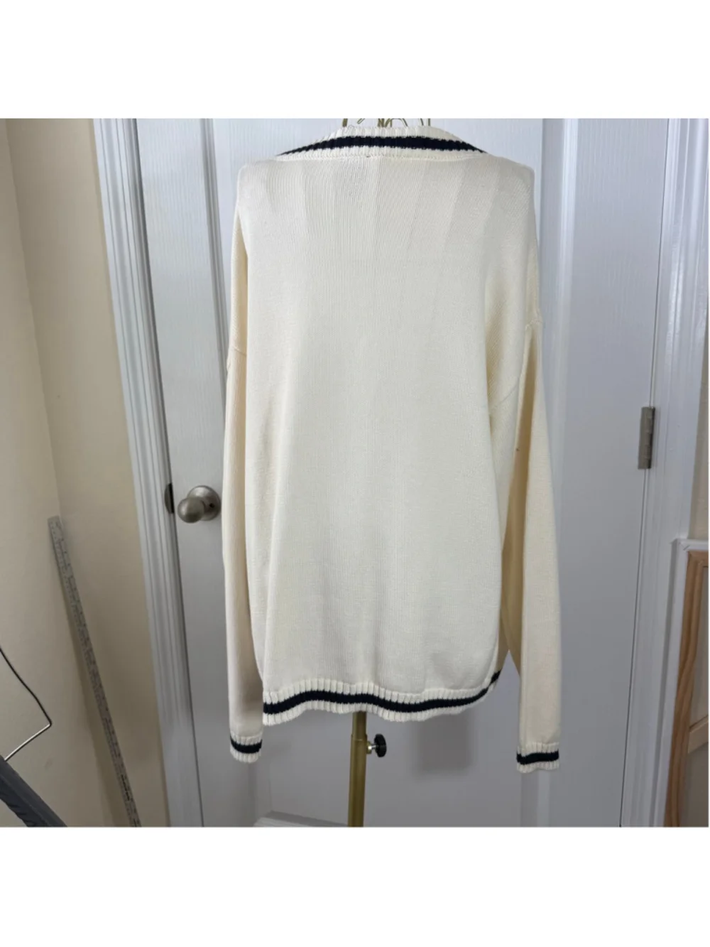Women's Bobeau Tennis Cardigan Sweater Size L Beige Black